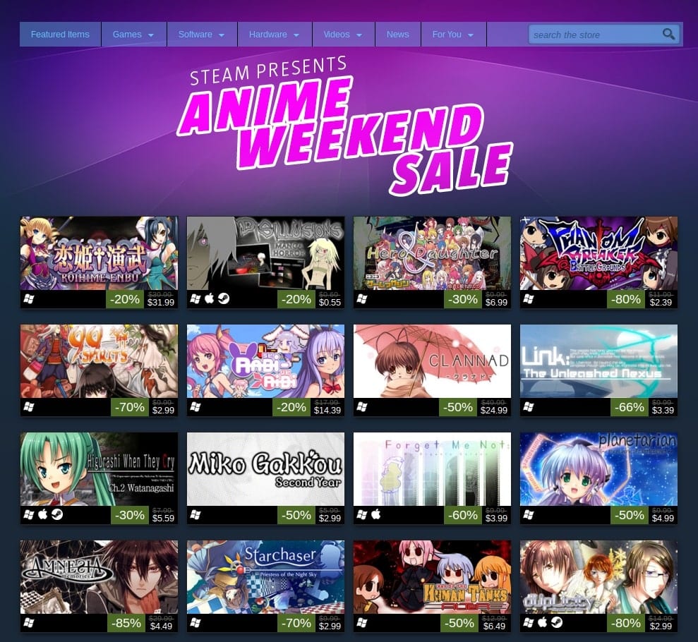 Steam lancia gli "Anime Weekend Sale"